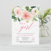 Rustieke blush roze bloemen het is een meisje baby kaart (Staand voorkant)