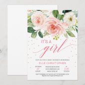 Rustieke blush roze bloemen het is een meisje baby kaart (Voorkant / Achterkant)