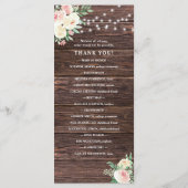 Rustieke Blush Roze Bloemen Lichten Trouwprogramma Programmakaart (Achterkant)