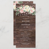 Rustieke Blush Roze Bloemen Lichten Trouwprogramma Programmakaart (Voorkant / Achterkant)