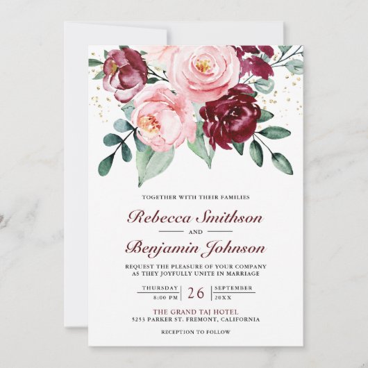 Rustieke Blush Roze Bourgogne Bloemencode met QR C Kaart (Voorkant)