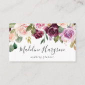 Rustieke Blush Roze Bourgondië en Paarse Bloemen Visitekaartje (Voorkant)