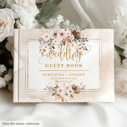 Rustieke Blush Roze Goud Herfst Trouwen Gastboek Gastenboek