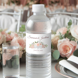 Rustieke Blush Roze & Mauve Elegante Rozen Bruilof Waterfles Etiket