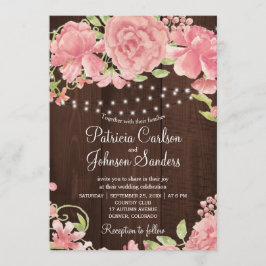 Rustieke blush roze pioenen en lichten op schuur h kaart