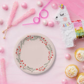 Rustieke blush roze rood groene krans grens vakant papieren bordje (Feest)