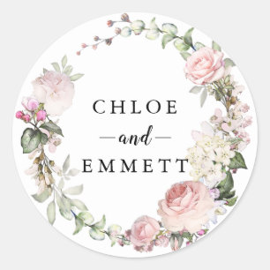 Rustieke Blush Roze Roze Krans Bruiloft gunst Ronde Sticker