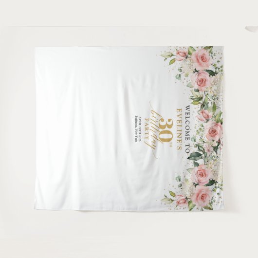 Rustieke blush roze rozen eucalyptus 30ste verjaar wandkleed (Voorkant (horizontaal))