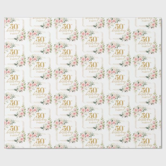 Rustieke blush roze rozen eucalyptus 50ste verjaar cadeaupapier (Vlak)