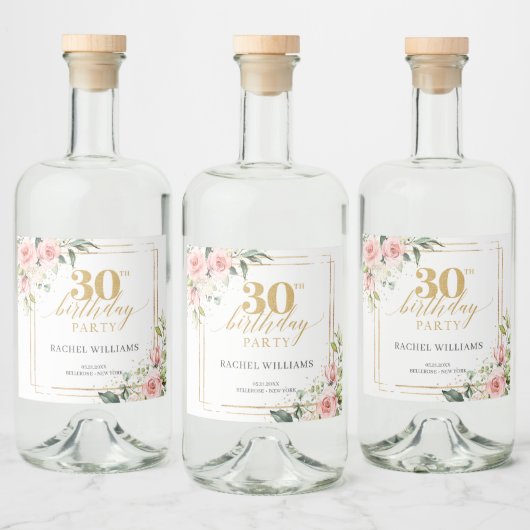 Rustieke blush roze rozen eucalyptus goud schitter likeurfles etiket (Flessen)