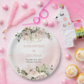 Rustieke blush roze rozen eucalyptus groen goud papieren bordje (Feest)