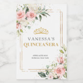 Rustieke blush roze rozen eucalyptus quinceañera wijn etiket (Enkel label)