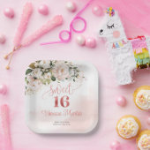 Rustieke blush roze rozen eucalyptus zoet zestien papieren bordje (Feest)