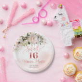 Rustieke blush roze rozen eucalyptus zoet zestien papieren bordje (Feest)