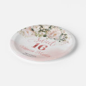 Rustieke blush roze rozen eucalyptus zoet zestien papieren bordje (Gekanteld)