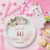 Rustieke blush roze rozen eucalyptus zoet zestien papieren bordje (Feest)