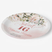 Rustieke blush roze rozen eucalyptus zoet zestien papieren bordje (Gekanteld)
