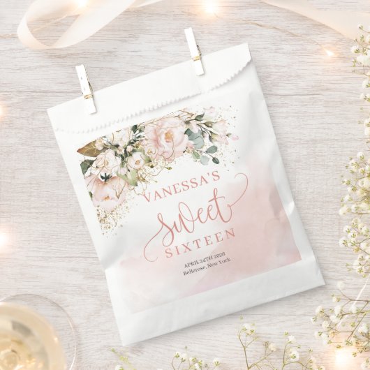 Rustieke blush roze rozen goud boho zoet zestien bedankzakje (Geknipt)
