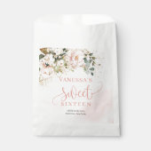 Rustieke blush roze rozen goud boho zoet zestien bedankzakje (Voorkant)