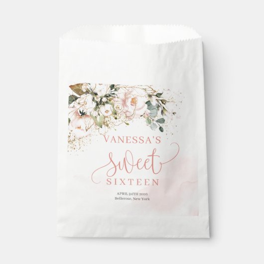 Rustieke blush roze rozen goud boho zoet zestien bedankzakje (Voorkant)