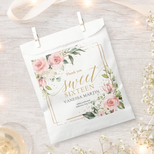 Rustieke blush roze rozen goud boho zoet zestien bedankzakje (Geknipt)