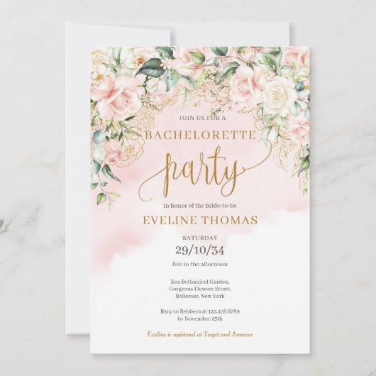 Rustieke Blush roze rozen gouden vrijgezellenfeest Kaart (Voorkant)