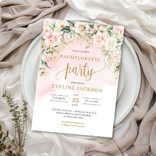 Rustieke Blush roze rozen gouden vrijgezellenfeest Kaart