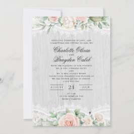 Rustieke Blush Roze Waterverf Bloemenslag Bruiloft Kaart