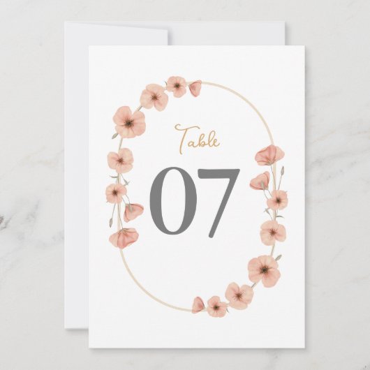 Rustieke Blush Roze Wildflower Trouwtafel Nummers (Voorkant)
