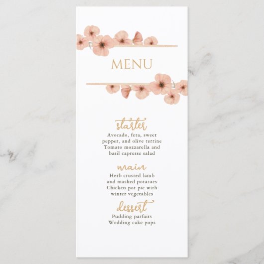 Rustieke Blush Roze Wildflower Wedding Menu (Voorkant)