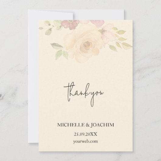 Rustieke Blush Rozen Boho Floral Waterverf Bedankkaart (Voorkant)