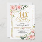 Rustieke blush rozen eucalyptus goud 40ste verjaar kaart (Voorkant)