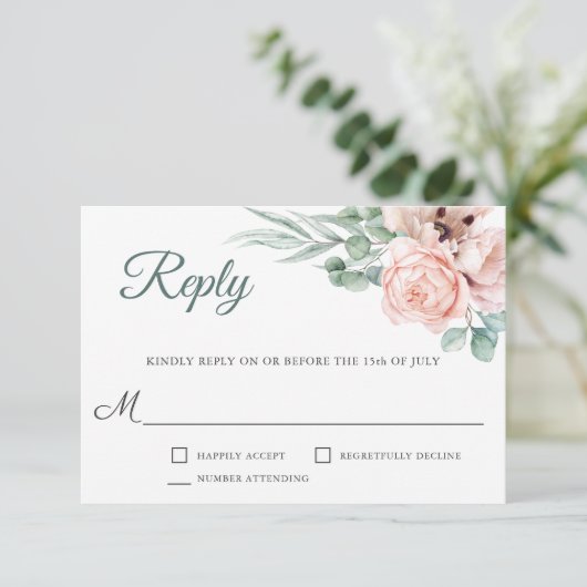 Rustieke Blush Waterverf Bloemen Huwelijk RSVP (Staand voorkant)