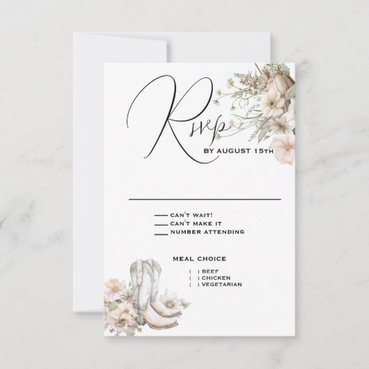 Rustieke Blush Waterverf Cowboy Boots & Wildflower RSVP Kaartje (Voorkant)