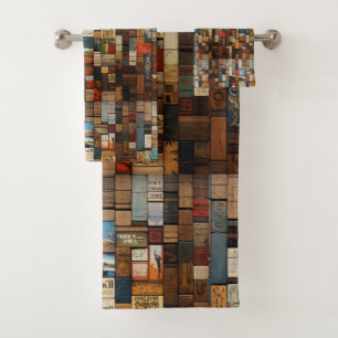Rustieke Boek en Teken Typografie Art Collage Bad Handdoek