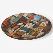 Rustieke Boek en Teken Typografie Art Collage Papieren Bordje (Gekanteld)