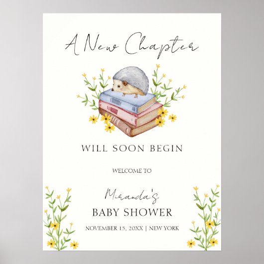 Rustieke Boeken Floral Hedgehog Baby shower Welkom Poster (Voorkant)