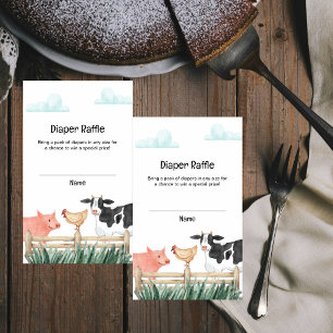 Rustieke Boer Dieren Luier Raffle Baby Shower Informatiekaartje