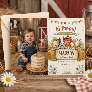 Rustieke boerderij 2e verjaardag kinderfeest foto kaart