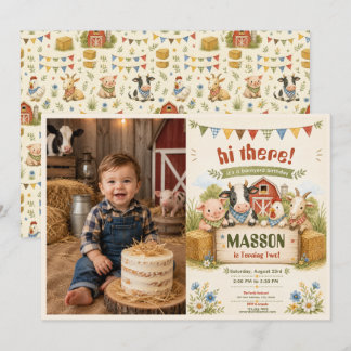 Rustieke boerderij 2e verjaardag kinderfeest foto kaart
