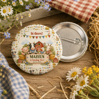 Rustieke boerderij 2e verjaardagsfeestje voor kind ronde button 3,2 cm