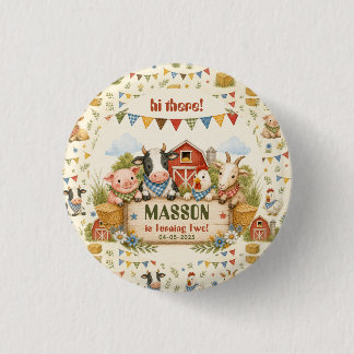Rustieke boerderij 2e verjaardagsfeestje voor kind ronde button 3,2 cm