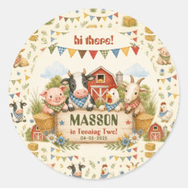 Rustieke boerderij 2e verjaardagsfeestje voor kind ronde sticker