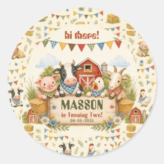Rustieke boerderij 2e verjaardagsfeestje voor kind ronde sticker