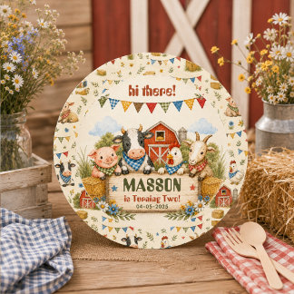 Rustieke boerderij 2e verjaardagsfeestje voor kind ronde sticker