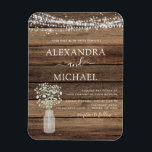 Rustieke boerderij Baby's Breath pot huwelijksfees Magneet<br><div class="desc">Rustieke boerderij snoerlichten en pot met Baby's Breath huwelijksuitnodigingen op houten achtergrond - inclusief mooie en elegante script typografie met moderne Country Farm House glans voor de speciale huwelijksdag viering.</div>