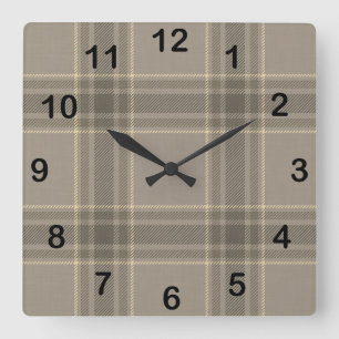 Rustieke boerderij beige grijs geruit tartan vierkante klok