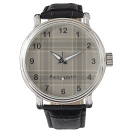Rustieke boerderij beige grijze ruit tartan horloge