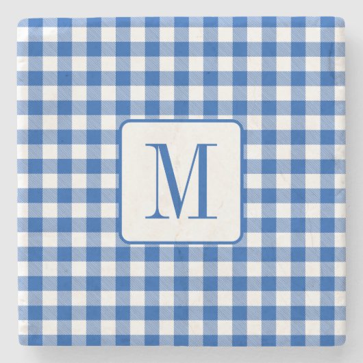 Rustieke boerderij blauw en wit Gingham Monogram Stenen Onderzetter (Voorkant)