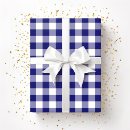 Rustieke boerderij blauw-wit geruit patroon cadeaupapier
